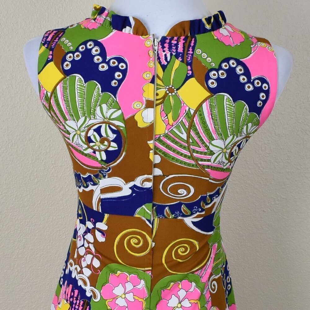 Vintage 60s Mod Floral Midi Dress - 0/2 - Picture 4 of 10